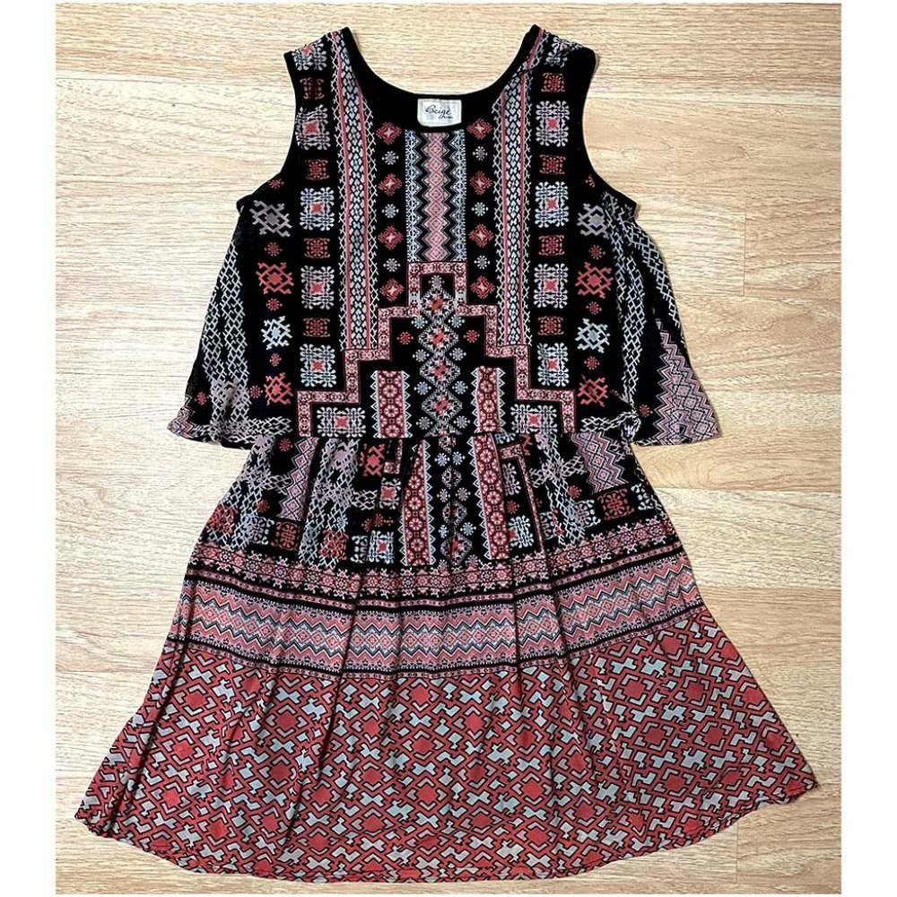 Tribal Print Dress Silky Flowing Lined  EUC